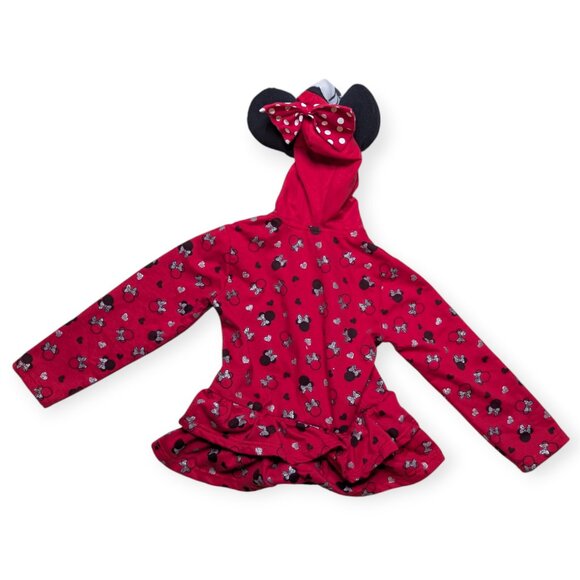 Disney Red Minnie Mouse Zip Front Jacket with Hood Ears Size 5 - Picture 5 of 9